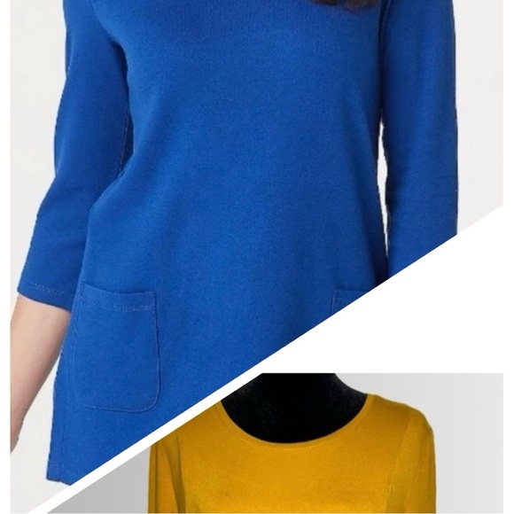 Isaac Mizrahi Live Mustard Yellow 3/4 Sleeve Tunic With Pockets, Cotton/Modal Lg - Picture 2 of 10